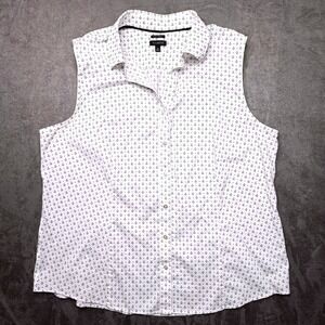 Talbots Perfect Shirt Womens 18 Sleeveless Button Down White Navy Anchor Print